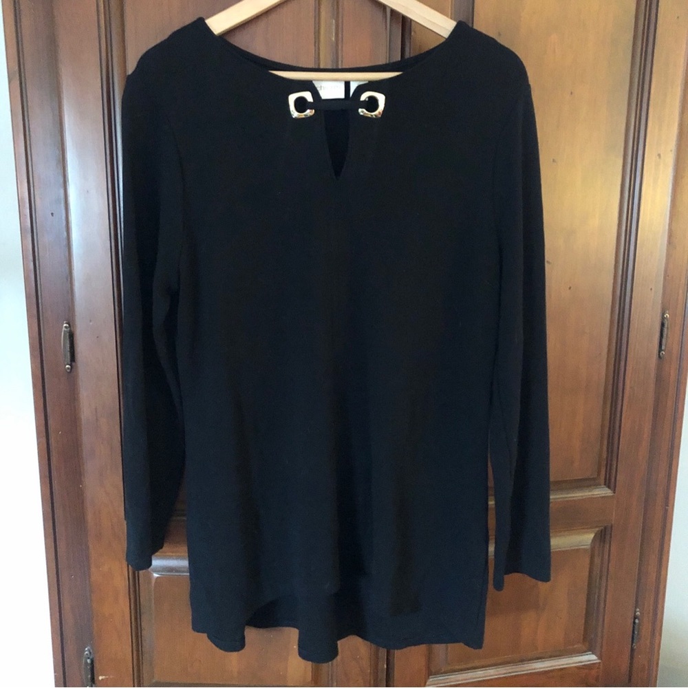 Chicos sz2 black tunic long sleeve. Thick knit  gold grommets